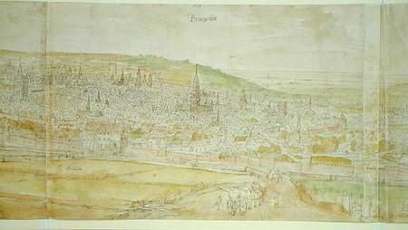 Panoramic View of Brussels (pen and ink and w/c on paper) od Anthonis van den Wyngaerde