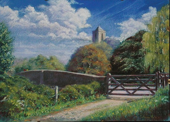 Otterton Bridge and Church, 2001 (pastel on paper)  od Anthony  Rule