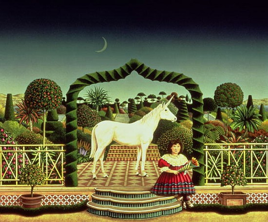 Girl with a Unicorn, 1980 (acrylic on board)  od Anthony  Southcombe