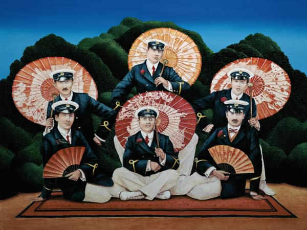 Sailors with Umbrellas, 1995 (acrylic on board)  od Anthony  Southcombe
