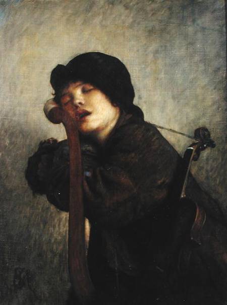 The Little Violinist Sleeping od Antoine Auguste Ernest Herbert or Hebert