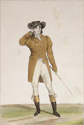 A Dandy dressed in a boat-shaped hat, a dun-coloured jacket and buckskin breeches, plate 1 from the od Antoine Charles Horace Vernet