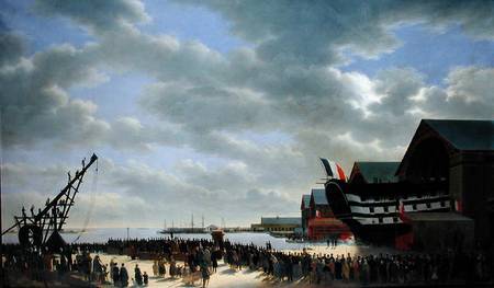 The Launch of 'Le Friedland' at Cherbourg, 4th April 1840 od Antoine Chazal