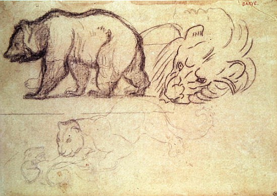 A bear walking, the head of a lion and a leopard attacking an animal od Antoine Louis Barye