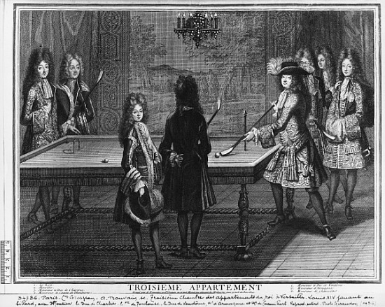 Louis XIV playing billiards with his brother, Monsieur, his nephew the duc de Chartres , his son, th od Antoine Trouvain