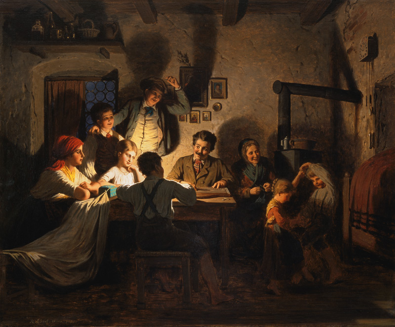 Zither-playing in the evening in the farmhouse parlour od Anton Ebert