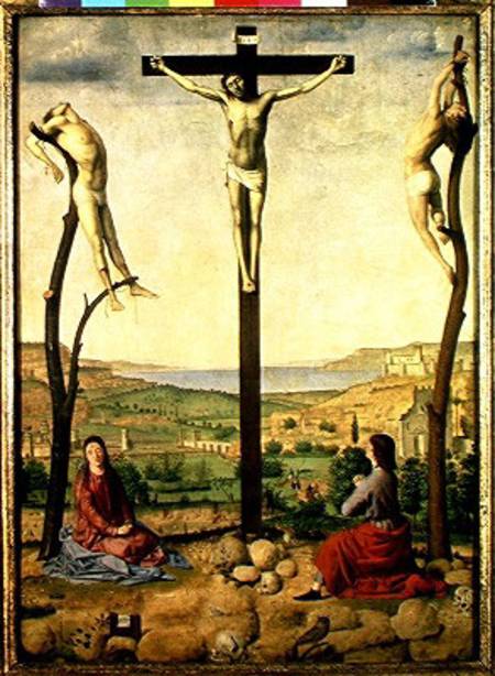 Calvary or, Christ Between the Two Thieves with Mary and John the Baptist od Antonello da Messina