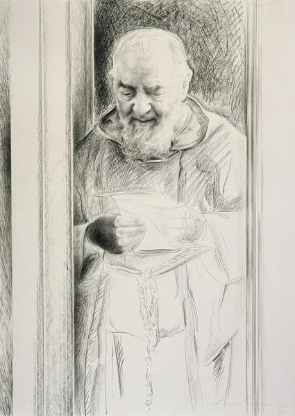 Padre Pio, 1988-89 (charcoal on paper)  od Antonio  Ciccone