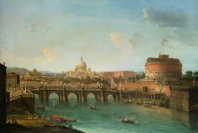 View of Rome with the Tiber, the angel castle and piece of Peter
