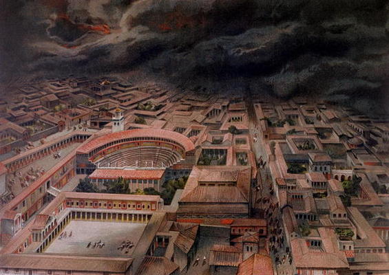 The Eruption of Vesuvius at Pompeii in 79 AD (colour litho) od Antonio Niccolini