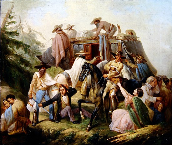 Attack on a stagecoach brigands od Antonio Serrano