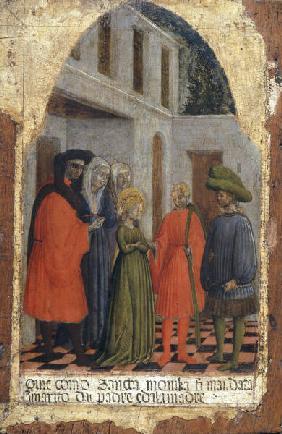 Vivarini, Antonio c.1415 - 1476/84. ''The marriage of Saint Monica'', undat. On wood, 46.5 x 31.5cm.