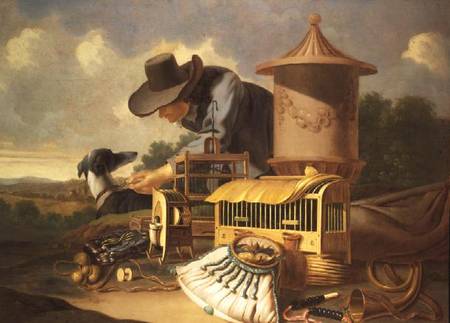 A Birdcatcher and His Dog od Antonius Leemans
