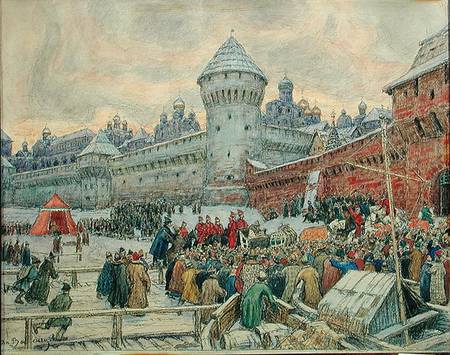 Ancient Moscow, departure after a fisticuffs od Apollinari Mikhailovich Vasnetsov