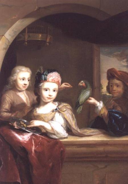 Three Children with a Parrot od Arnold Boonen