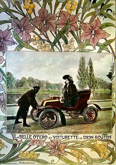 La Belle Otero at the wheel of a De Dion-Bouton car, c.1900 od Arsene Herbinier