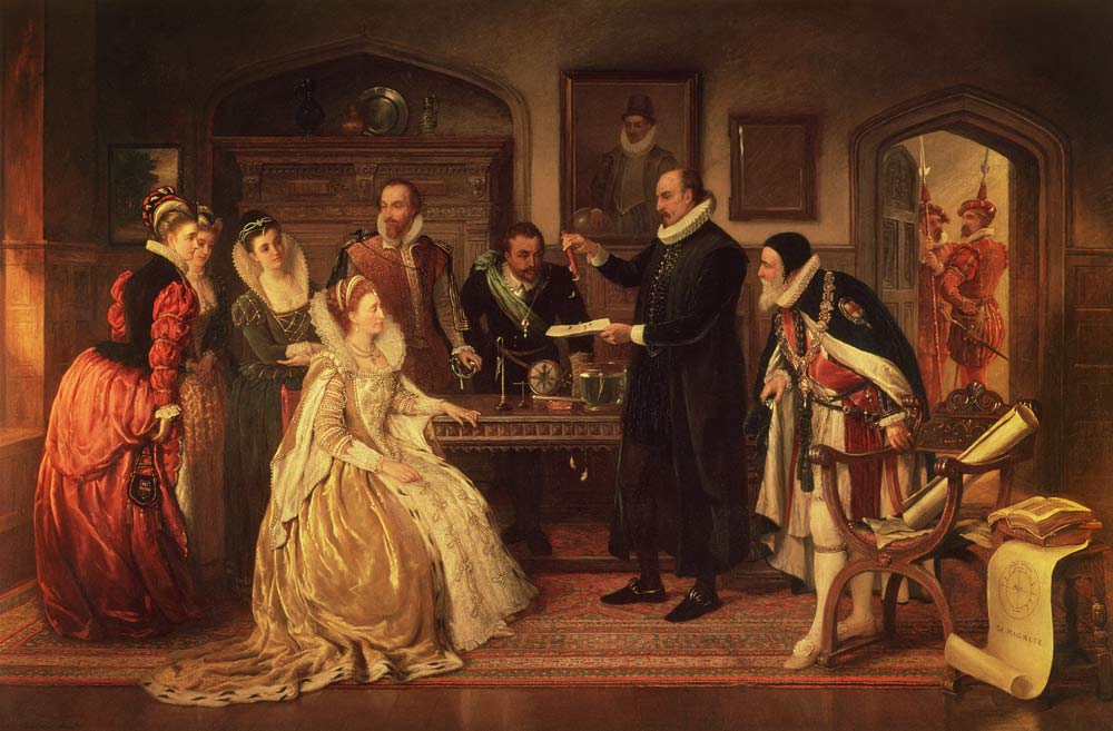 Dr William Gilberd (1540-1603) showing his Experiment on Electricity to Queen Elizabeth I and her Co od Arthur Ackland Hunt