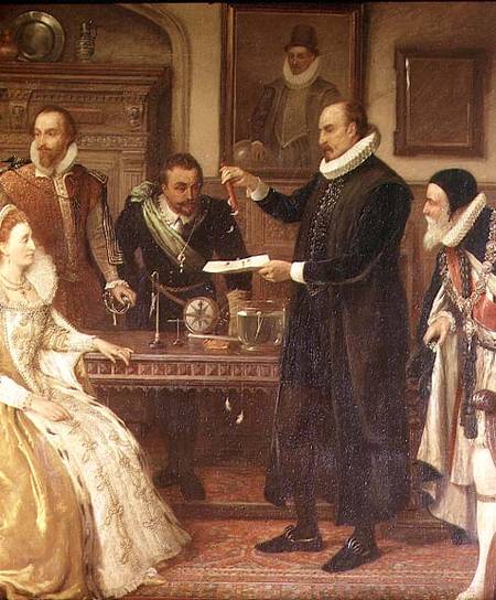 Dr William Gilberd (1540-1603) Showing his Experiment on Electricity to Queen Elizabeth I and her Co od Arthur Ackland Hunt