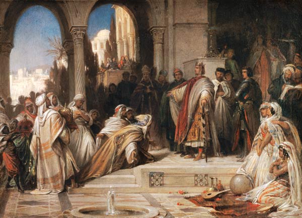 Reception of an Arabian legation at the court emperor Friedrichs II.in Palermo. od Arthur Georg Frhr.v. Ramberg