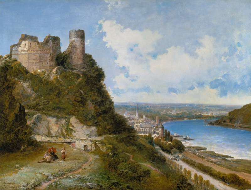 Look at Oberwesel at the Rhine with the ruins of a castle od Arthur Joseph Meadows