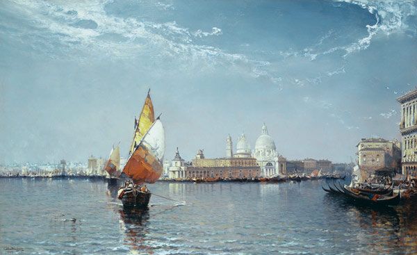 Venetian Canal Scene with the Salute in the distance od Arthur Joseph Meadows