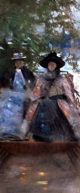 Two figures in a boat (pastel)