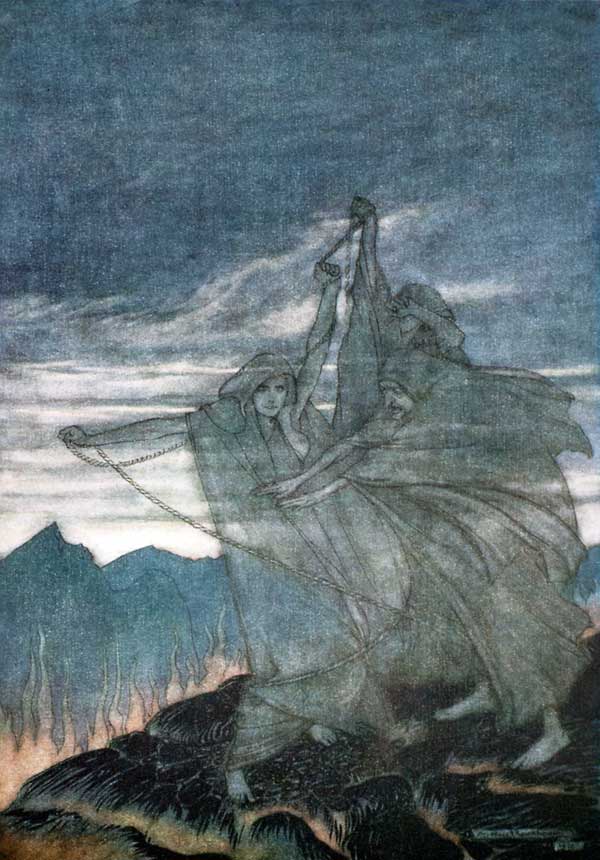 The Norns Vanish. Illustration for "Siegfried and The Twilight of the Gods" by Richard Wagner od Arthur Rackham