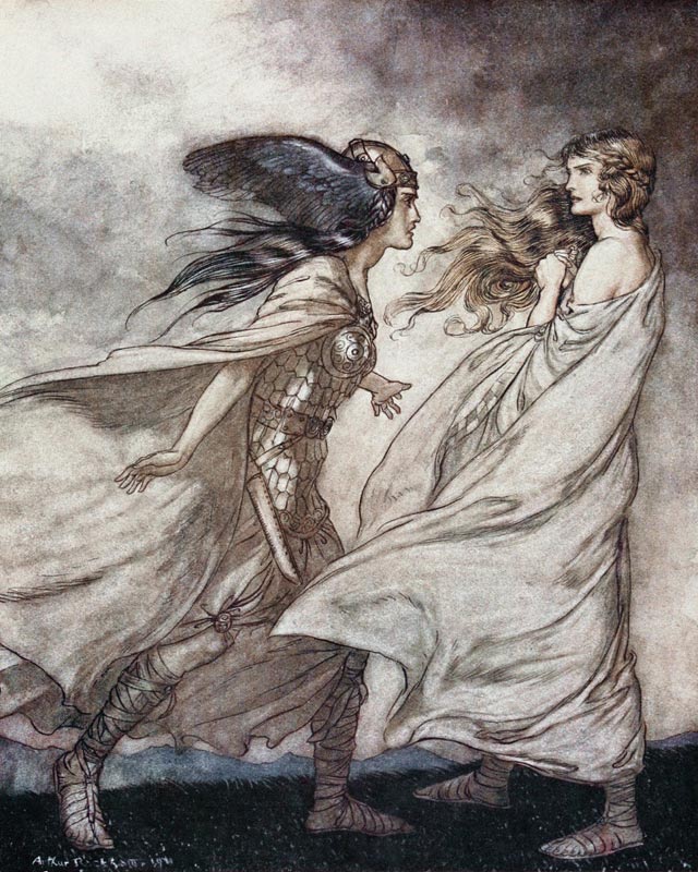 The ring upon thy hand. Illustration for "Siegfried and The Twilight of the Gods" by Richard Wagner od Arthur Rackham