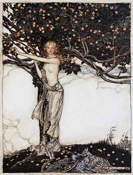 Freia, the fair one. Illustration for "The Rhinegold and The Valkyrie" by Richard Wagner od Arthur Rackham