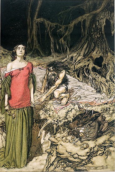 The Wooing of Grimhilde, the mother of Hagen from ''Siegfried and The Twilight of the Gods'' Richard od Arthur Rackham
