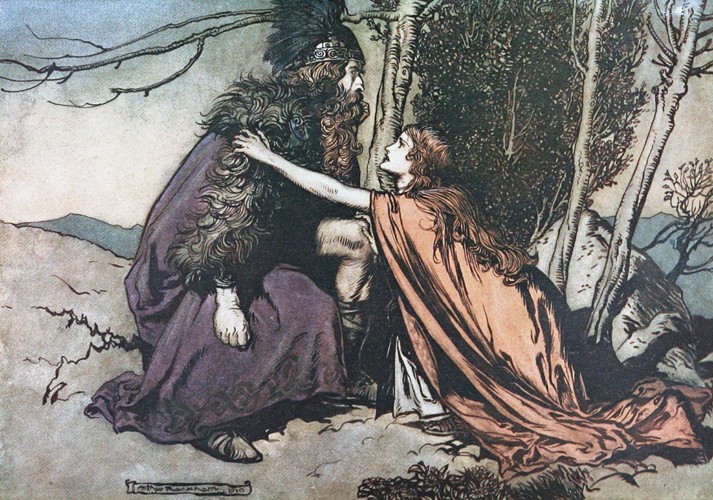 Father! Father! Tell me what ails thee? Illustration for "The Rhinegold and The Valkyrie" by Richard od Arthur Rackham