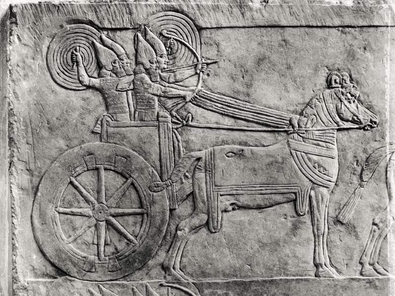 Fragment of a relief depicting the Assyrian army in battle, from the Palace of Ashurbanipal in Ninev od Assyrian