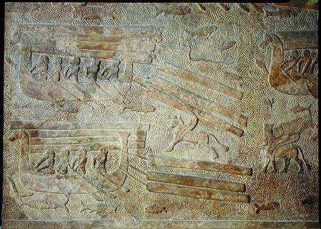 Relief depicting ships transporting wood, from the Palace of Sargon II, Khorsabad, Iraq od Assyrian