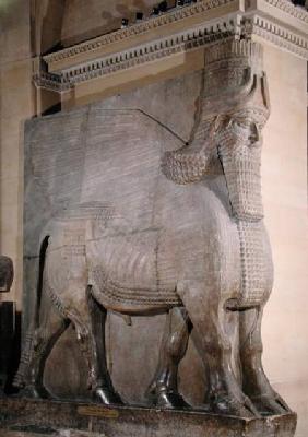 Winged bull from the facade of the Palace of King Sargon II at Khorsabad, Iraq