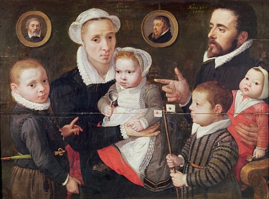 Portrait of a family: parents with their children and ancestors od (attr. to) Frans Menton d'Alkmaar