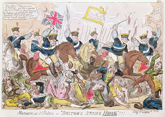 Massacre at St. Peter''s, or ''Britons Strike Home'', pub.  By Thomas Tegg, 1819(b&w photo) od (attr. to) George Cruikshank