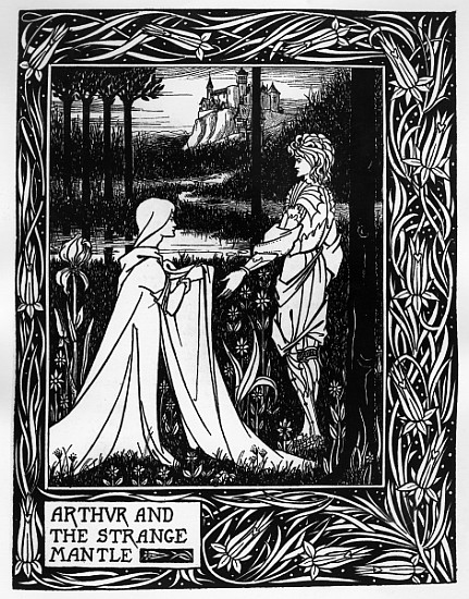 Arthur and the strange mantle, an illustration from ''Le Morte d''Arthur'' Sir Thomas Malory, 1893-9 od Aubrey Vincent Beardsley