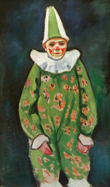 Clown in grünem Kostüm od August Macke
