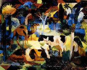 Landscape with cows and camel