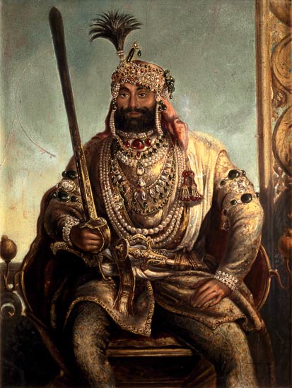 Portrait of Maharaja Sher Singh, In Regal Dress od August Theodor Schoefft