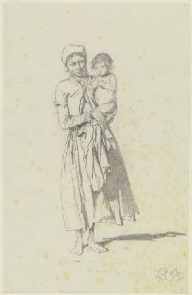 Stehende Bäuerin, ein Kind im Arm haltend