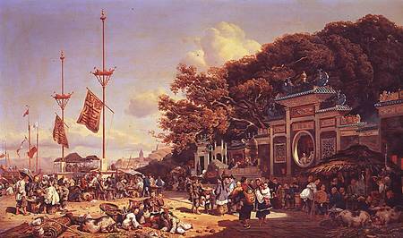 A Market in Macao od Auguste Borget