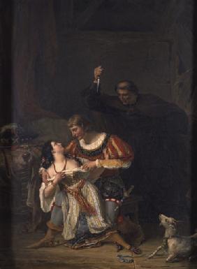 Esmeralda und Phoebus von Claude Frollo ueberrascht
