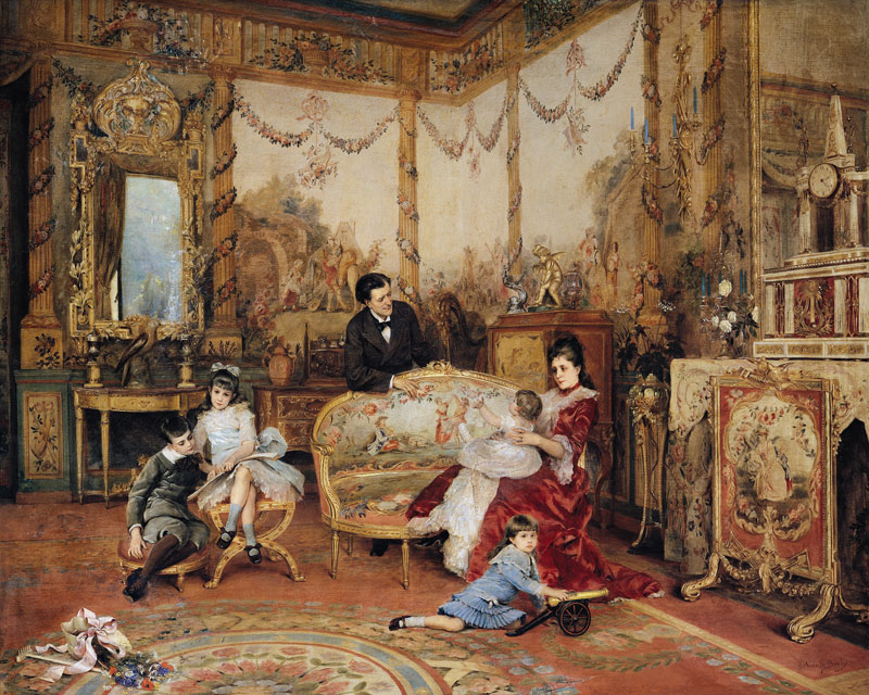 Victorien Sardou (1831-1908) and his Family in their Drawing Room at Marly-le-Roi od Auguste de la Brely