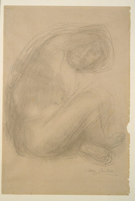 Frau im Schneidersitz mit über den Kopf geschlagenem Arm od Auguste Rodin