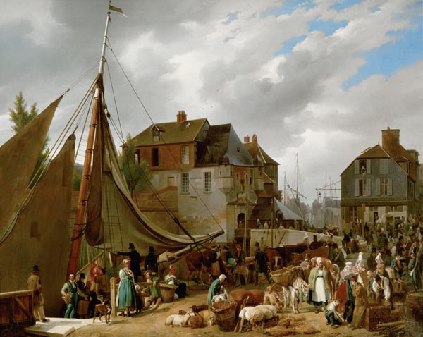 Loading Livestock onto the 'Passager' in the Port of Honfleur od Auguste-Xavier Leprince