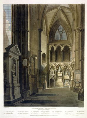 Entrance into Poet's Corner, plate 26 from 'Westminster Abbey', engraved by J. Bluck (fl.1791-1831) od Augustus Charles Pugin