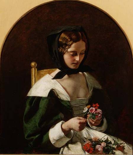 Girl Making a Bouquet of Flowers od Augustus Egg