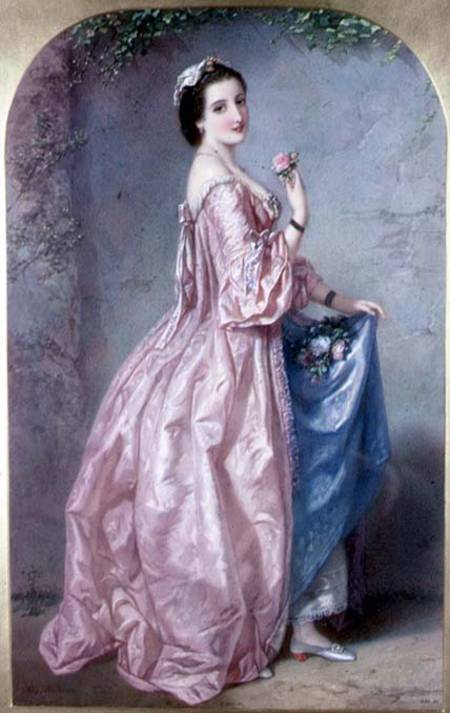 Lady holding Flowers in her Petticoat od Augustus Jules Bouvier