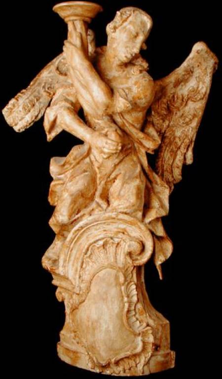 One of a pair of carved angel candlesticks od Austrian School